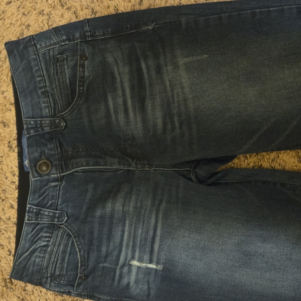 Democracy Women’s Mid Rise Distressed Dark Wash STRETCHY Denim Jeans sz 8